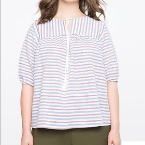 NWT Eloquii Striped Puff Sleeve Top with Tassels